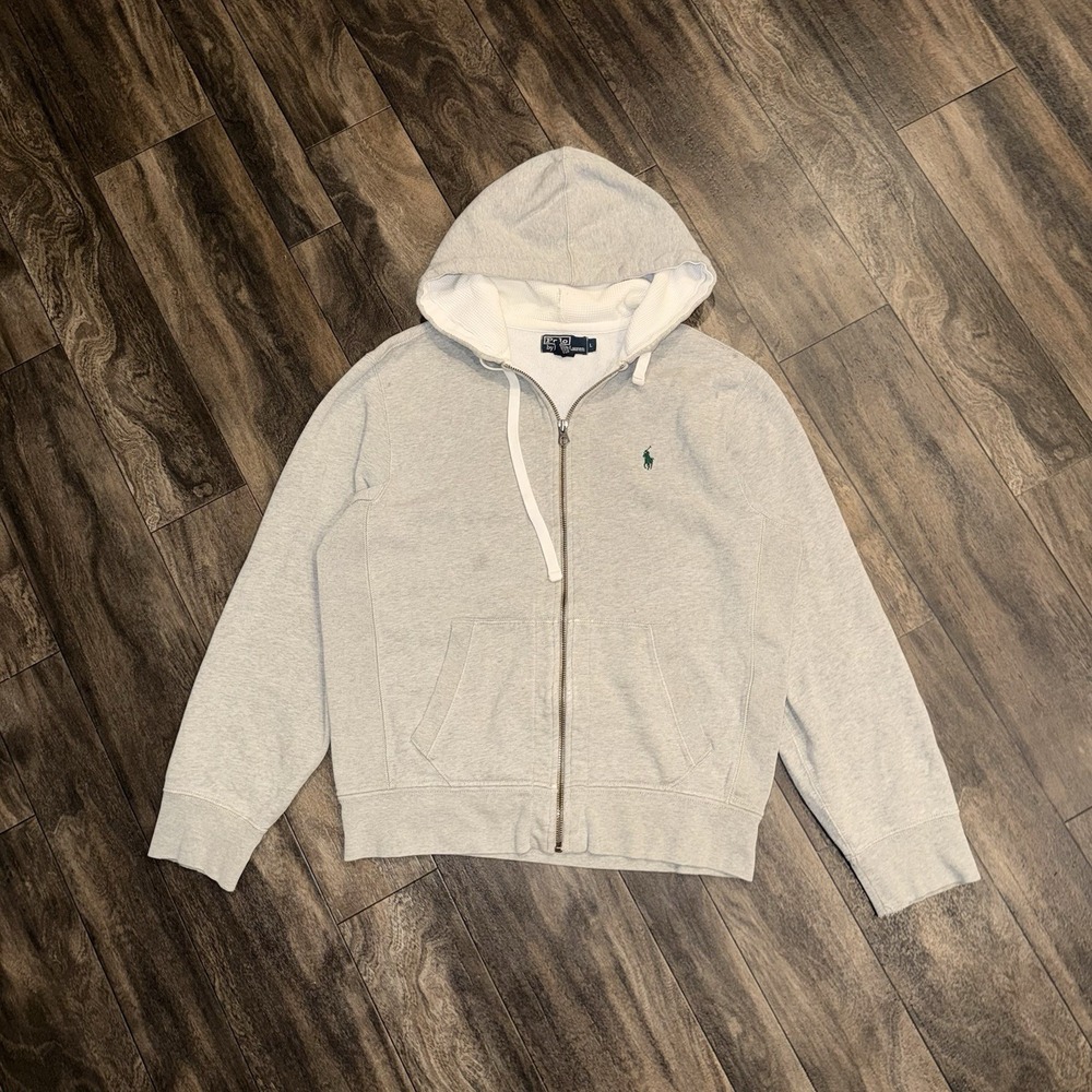 Vintage Polo Ralph Lauren Full-Zip Hooded Jacket Y2K Men's L Grey Distressed